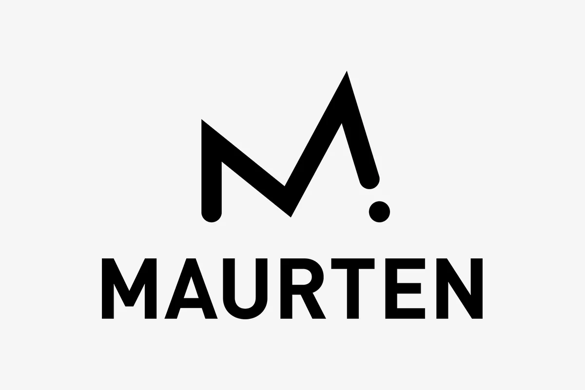 Maurtens logotyp med en stiliserad bokstav "M" med en prick under den högra änden, ovanför varumärket med feta, svarta bokstäver på vit bakgrund.